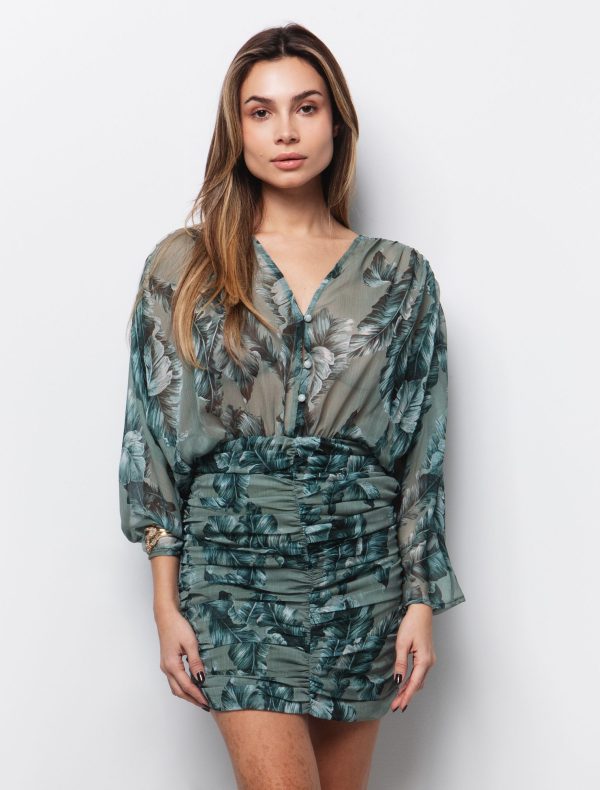 Μίνι φόρεμα με print φύλλα - Image 2