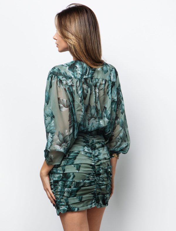 Μίνι φόρεμα με print φύλλα - Image 3