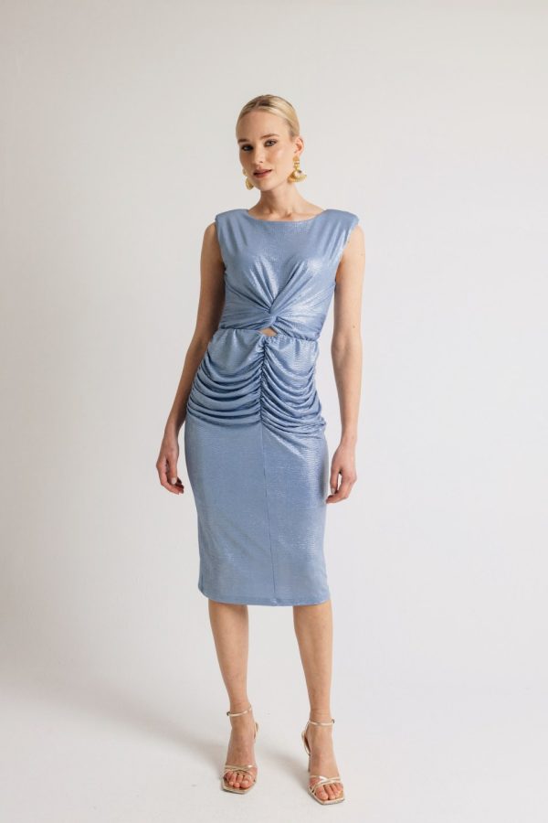 Φόρεμα midi αμάνικο με σούρες γαλάζιο - Image 1