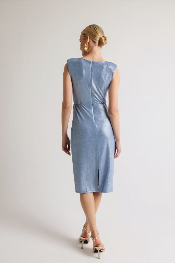 Φόρεμα midi αμάνικο με σούρες γαλάζιο - Image 2