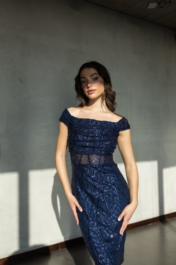 Φόρεμα εφαρμοστό με σχέδια από παγιέτα μπλε - Image 1