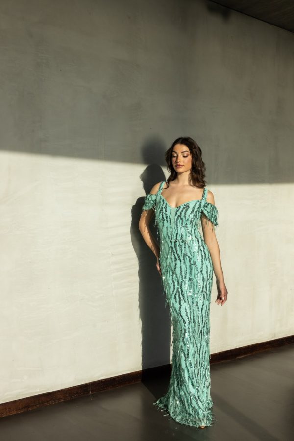 Φόρεμα με κρόσσι παγιέτα μέντα - Image 3