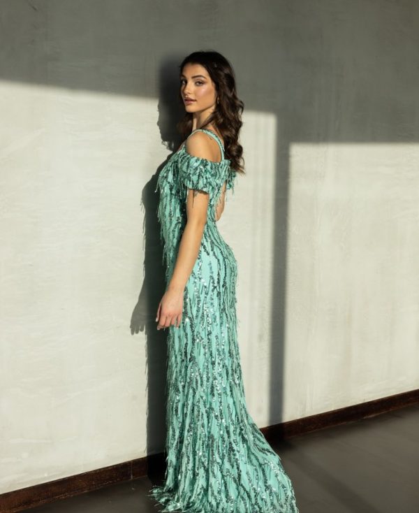 Φόρεμα με κρόσσι παγιέτα μέντα - Image 2