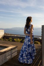 Φόρεμα με floral μοτίβο και ντραπέ μπούστο μπλε - Image 3