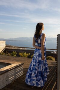 Φόρεμα με floral μοτίβο και ντραπέ μπούστο μπλε - Image 3