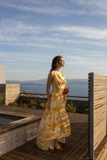 Φόρεμα με floral μοτίβο και ντραπέ μπούστο κίτρινο - Image 4