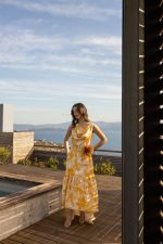 Φόρεμα με floral μοτίβο και ντραπέ μπούστο κίτρινο - Image 3