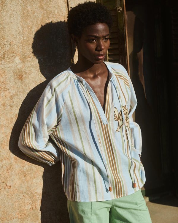 Μπλούζα λινό ρίγα - Image 1