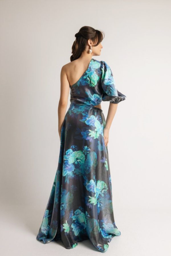 Φόρεμα με άνοιγμα στη μέση και σχέδια με λουλούδια - Image 3