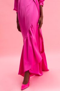 PINK CASCADE SATIN WRAP DRESS - Image 2