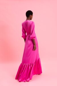 PINK CASCADE SATIN WRAP DRESS - Image 3