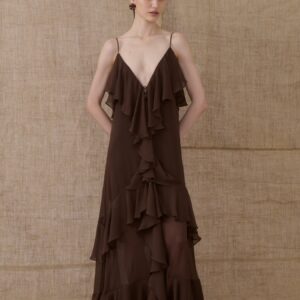 Brown Ruffled Maxi Dress