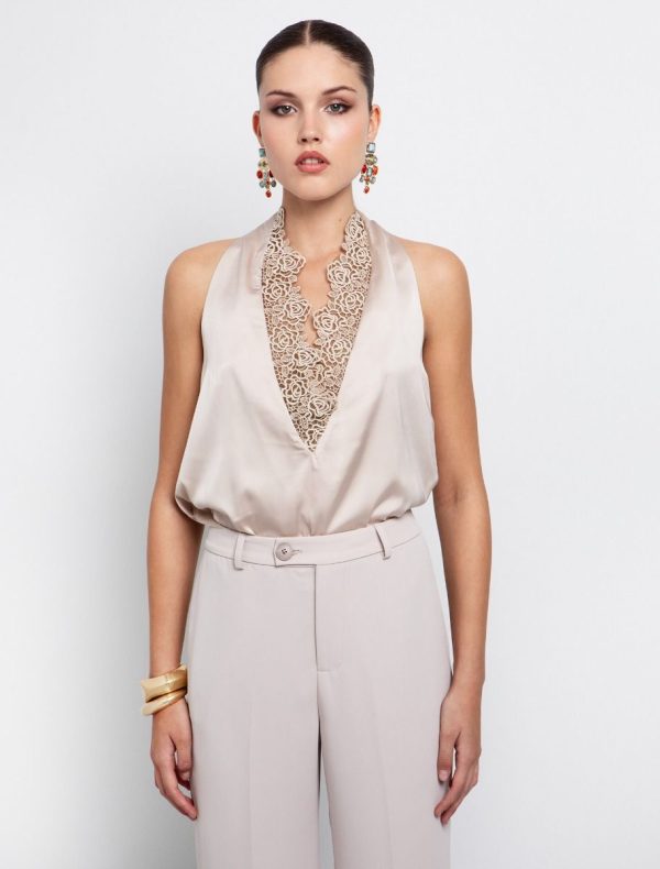 Satin τοπ με δαντέλα - Image 1