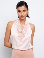 Satin τοπ με δαντέλα εκρού