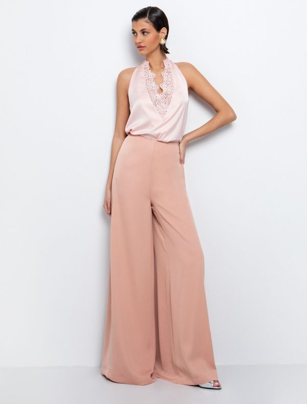 Satin τοπ με δαντέλα εκρού - Image 3