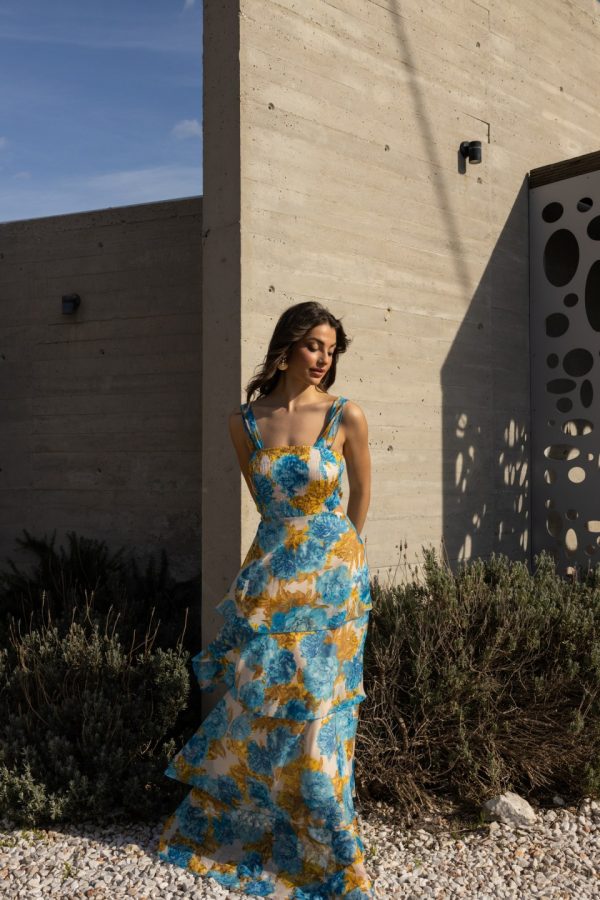 IMG_2943 Φόρεμα με παγιέτα στο μπούστο και βολάν μπεζ - Image 1