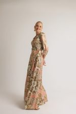 Φόρεμα κρουαζέ με μανίκι και ζώνη εμπριμέ ροζ