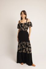 Φόρεμα με χρυσά φύλλα και cut out μαύρο