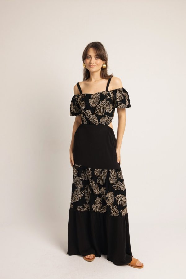Φόρεμα με χρυσά φύλλα και cut out μαύρο - Image 1