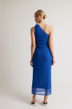 Φόρεμα μονόχρωμο ελαστικό τούλι με έναν ώμο μπλε ρουά - Image 2