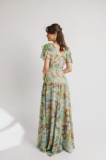 Φόρεμα κρουαζέ με φραμπαλά στους ώμους εμπριμέ - Image 2