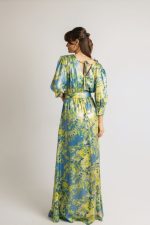 Φόρεμα κρουαζέ με μανίκι και ζώνη εμπριμέ κίτρινο - Image 2