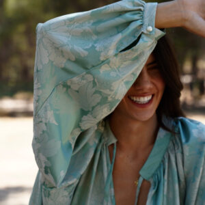 CYNTHIA MINT SATIN BLOUSE