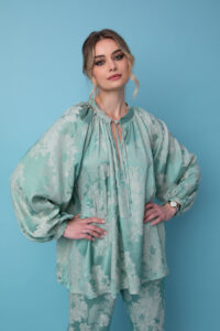 CYNTHIA MINT SATIN BLOUSE - Image 4