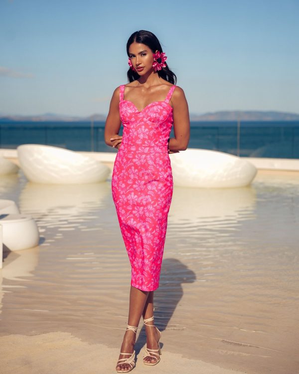 FUCHSIA PASSION MIDI 100% COTTON DRESS - Image 2