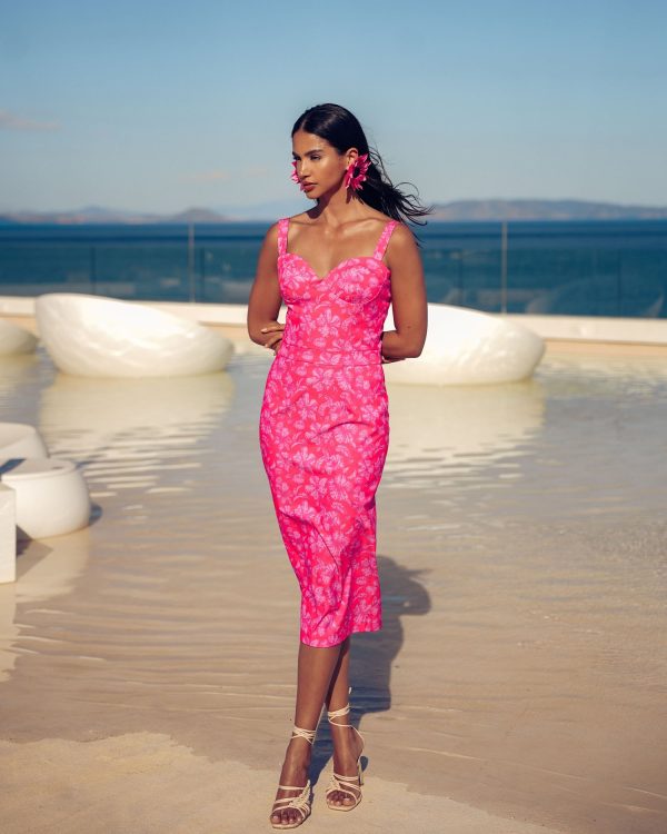 FUCHSIA PASSION MIDI 100% COTTON DRESS - Image 1