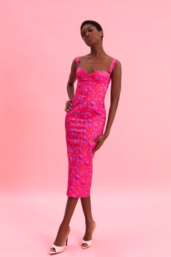 FUCHSIA PASSION MIDI 100% COTTON DRESS - Image 4