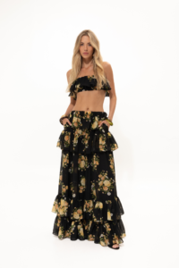 Black Floral Ruffled Skirt