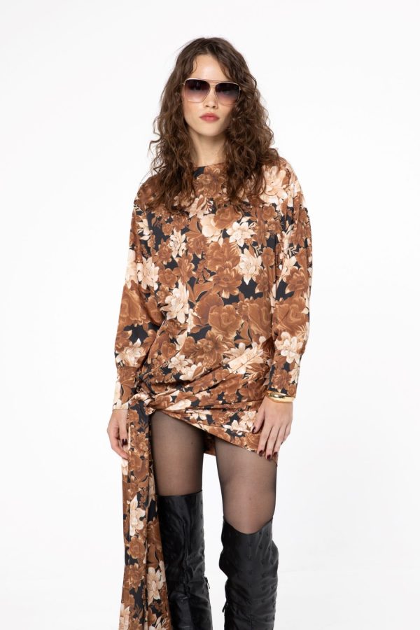 IMG_6813 Brown Dahlia Mini Wrap Tie Detail Dress - Image 1