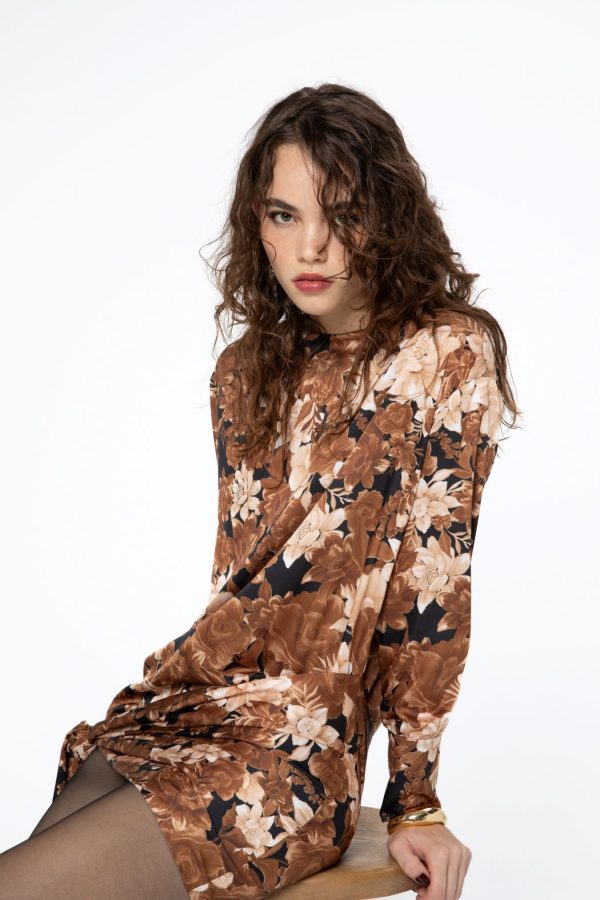 Brown Dahlia Mini Wrap Tie Detail Dress - Image 4