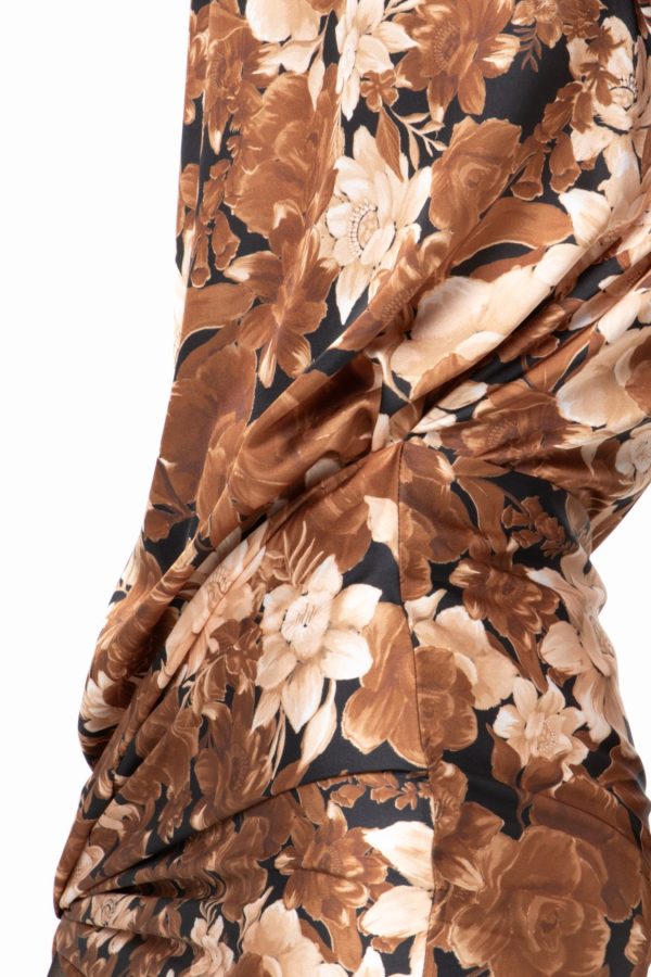Brown Dahlia Mini Wrap Tie Detail Dress - Image 3