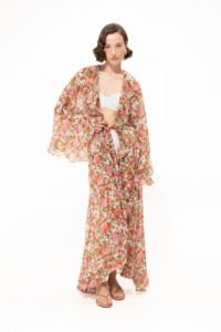 Pink Floral Ruffled Kimono