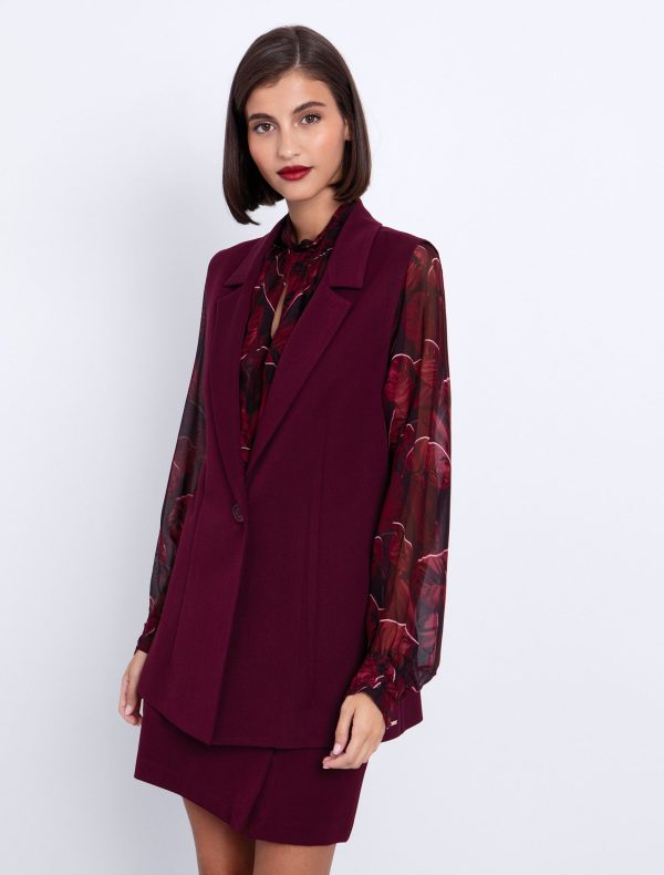 Mid length γιλέκο σε ίσια γραμμή μπορντώ - Image 3