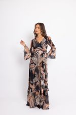 Φόρεμα maxi κρουαζέ με ιδιαίτερα σχέδια και μανίκι καμπάνα - Image 2