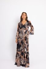 Φόρεμα maxi κρουαζέ με ιδιαίτερα σχέδια και μανίκι καμπάνα - Image 4