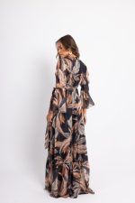 Φόρεμα maxi κρουαζέ με ιδιαίτερα σχέδια και μανίκι καμπάνα - Image 3
