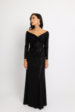 Φόρεμα μαυρομε ιδιαίτερη λαιμόκοψη και εντυπωσιακό δέσιμο στο μπούστο εκάι (Αντιγραφή)