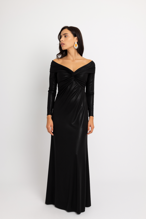 Φόρεμα μαυρομε ιδιαίτερη λαιμόκοψη και εντυπωσιακό δέσιμο στο μπούστο εκάι (Αντιγραφή) - Image 1