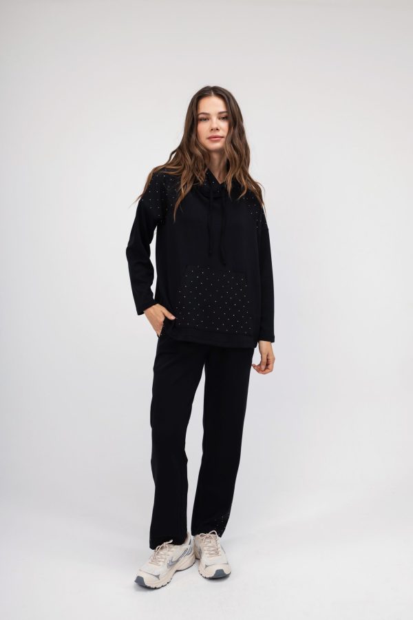 Σετ Φούτερ-Μπλούζα μαυρη με strass με παντελόνι - Image 2