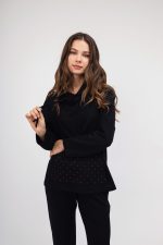 Σετ Φούτερ-Μπλούζα μαυρη με strass με παντελόνι