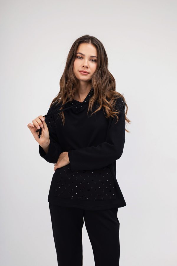 Σετ Φούτερ-Μπλούζα μαυρη με strass με παντελόνι - Image 1