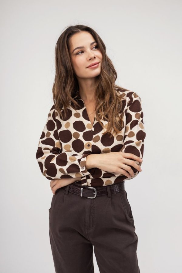 Πουκάμισο καφέ κυκλικά σχέδια - Image 1