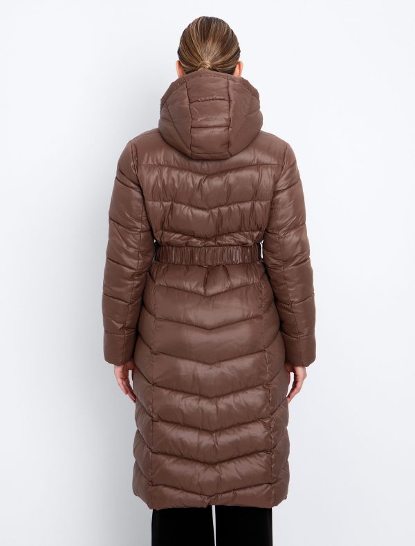 Mακρύ μπουφάν με ζώνη & κουκούλα - Image 2