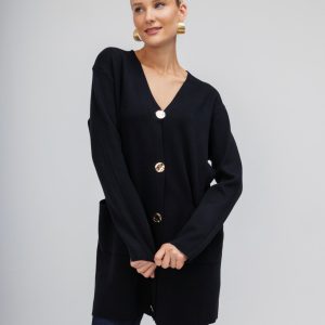 Πουλόβερ-Ζακέτα μαύρη  με χρυσά κουμπιά