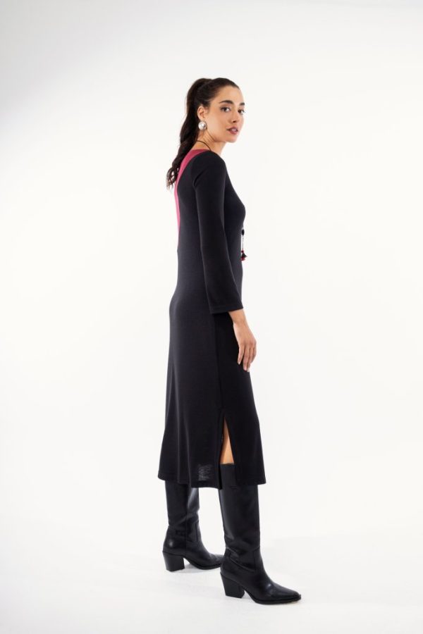 Φόρεμα μπορντό  midi με δίχρωμο σχέδιο - Image 3