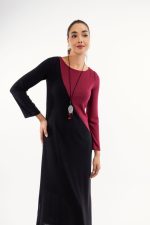 Φόρεμα μπορντό  midi με δίχρωμο σχέδιο - Image 2